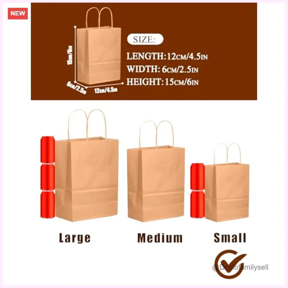 26-Pack Small Kraft Paper Gift Bags with Handles 8.3x6x3.15 Inches - Picture 5 of 6
